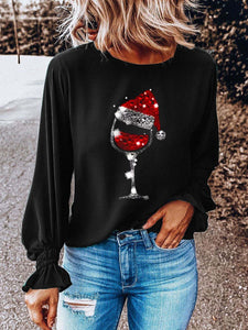 Women's Christmas Shining Wine Glass T-shirt