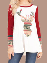 Load image into Gallery viewer, Christmas Elk Print Long Sleeve Round Neck T-Shirt
