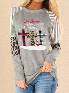 Women's Faith Christmas Printed Christmas Begins With Christ Leopard Stitching Casual Sweatshirt