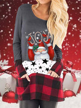 Load image into Gallery viewer, Christmas Cartoon Print Plaid Stitching Long-Sleeved T-Shirt
