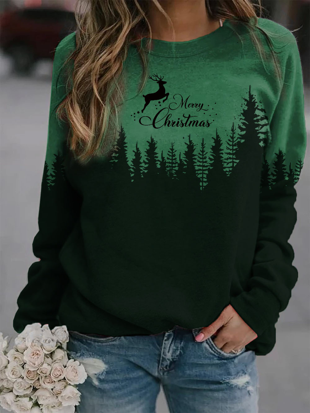 Women's Christmas Printed Long Sleeve Sweatshirt