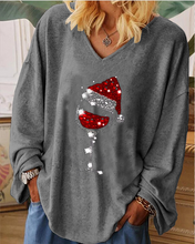 Load image into Gallery viewer, Ladies Christmas wine glass print shirt
