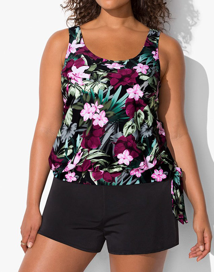 Derby Side Tie Blouson Tankini with Loose Short