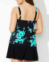 Load image into Gallery viewer, Blue Poppies Flared Tankini Set With Skirt
