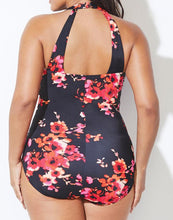 Load image into Gallery viewer, Chlorine Resistant Poppies H-Back Sarong Front One Piece Swimsuit
