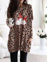 Load image into Gallery viewer, Women&#39;s Scandinavian Gnomes Christmas Leopard  Print Long Shirt
