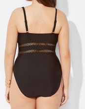 Load image into Gallery viewer, Black Lattice Plunge One Piece Swimsuit

