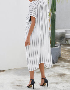 FULLFITALL- White Striped Loose Cardigan Cover Up