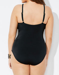 Black Ruched Sweetheart One Piece Swimsuit