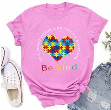 Load image into Gallery viewer, Autism Awareness Heart Puzzle Piece Be Kind T-Shirt
