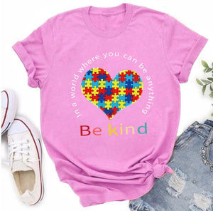 Autism Awareness Heart Puzzle Piece Be Kind T-Shirt