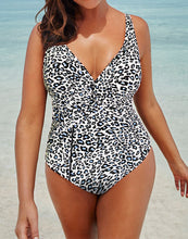 Load image into Gallery viewer, Leopard print Ruched V-Neck One Piece Swimsuit
